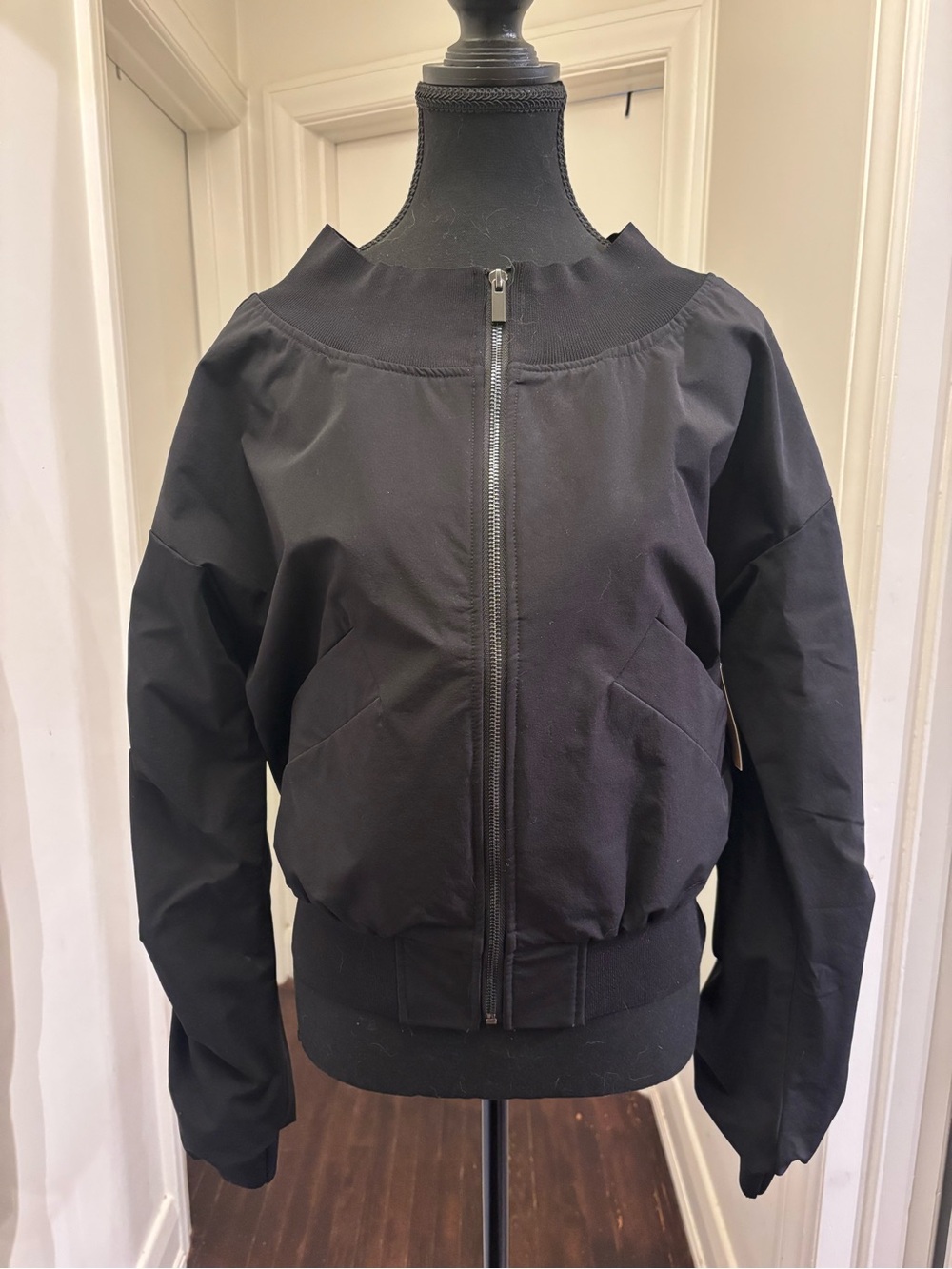 Black Bomber Jacket with Front Zip - NU